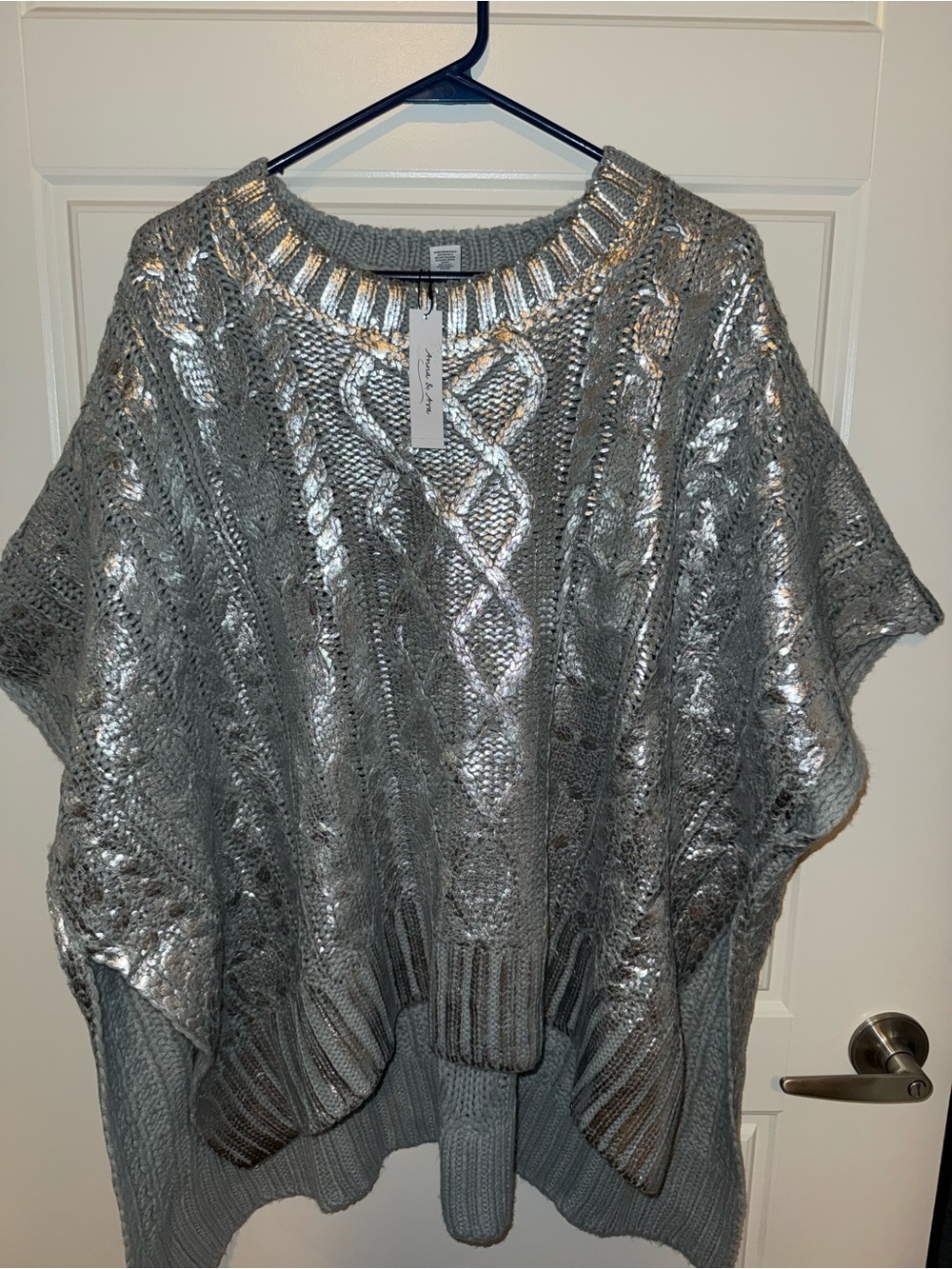 Anna & Ava Silver Metallic Cable Knit Sweater